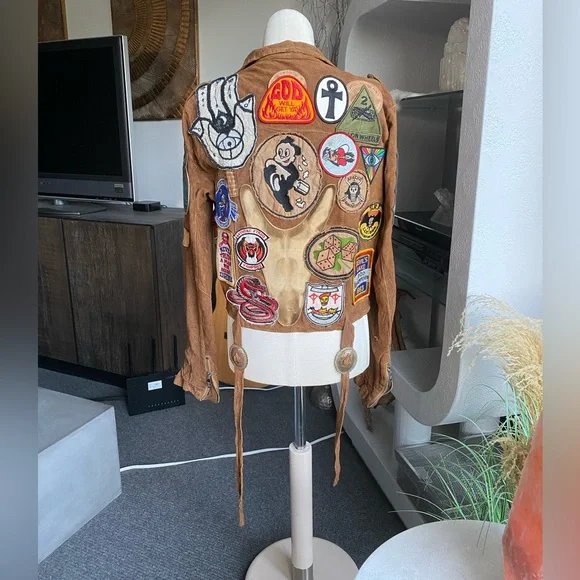 Giorgio Brato Suede Vintage Patches Biker Jacket Agatha NYC festival 60s 70s - Picture 11 of 16